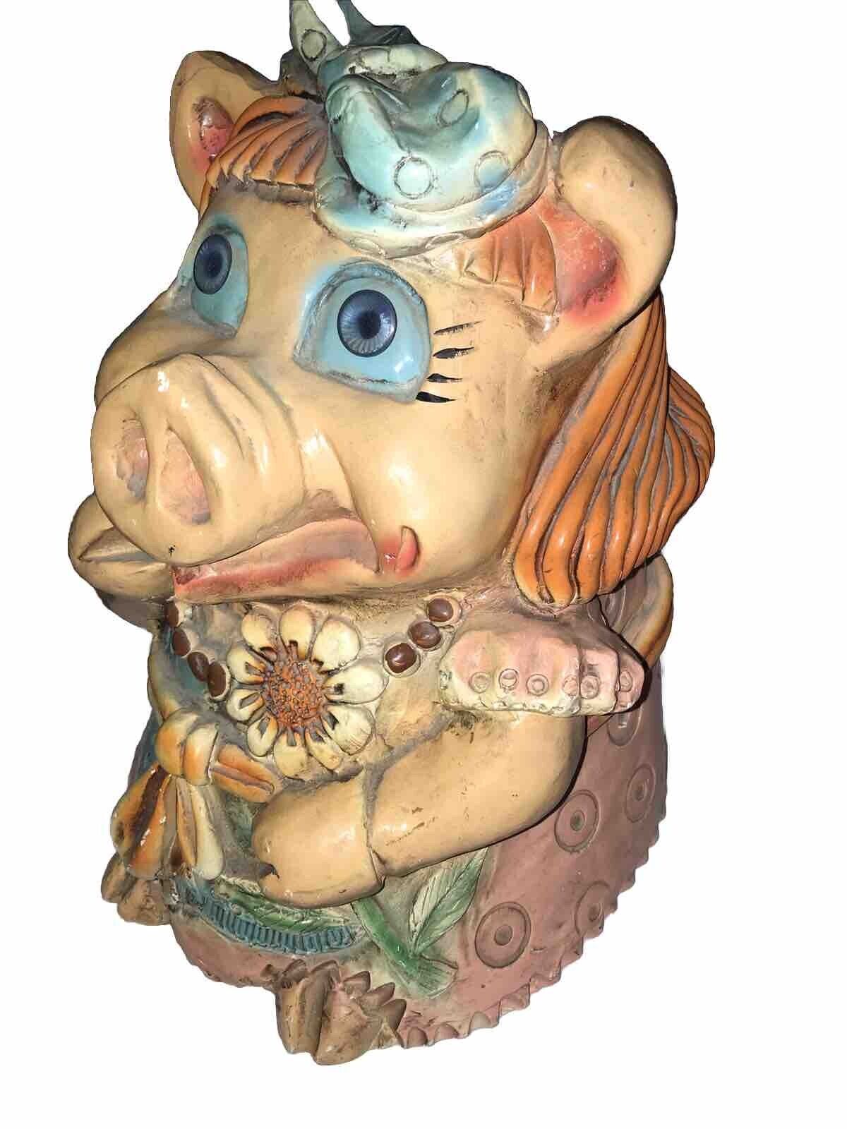 General Art Co 1970 Vintage Chalk ware Large Painted Pig Piggy Bank 13.5” Tall