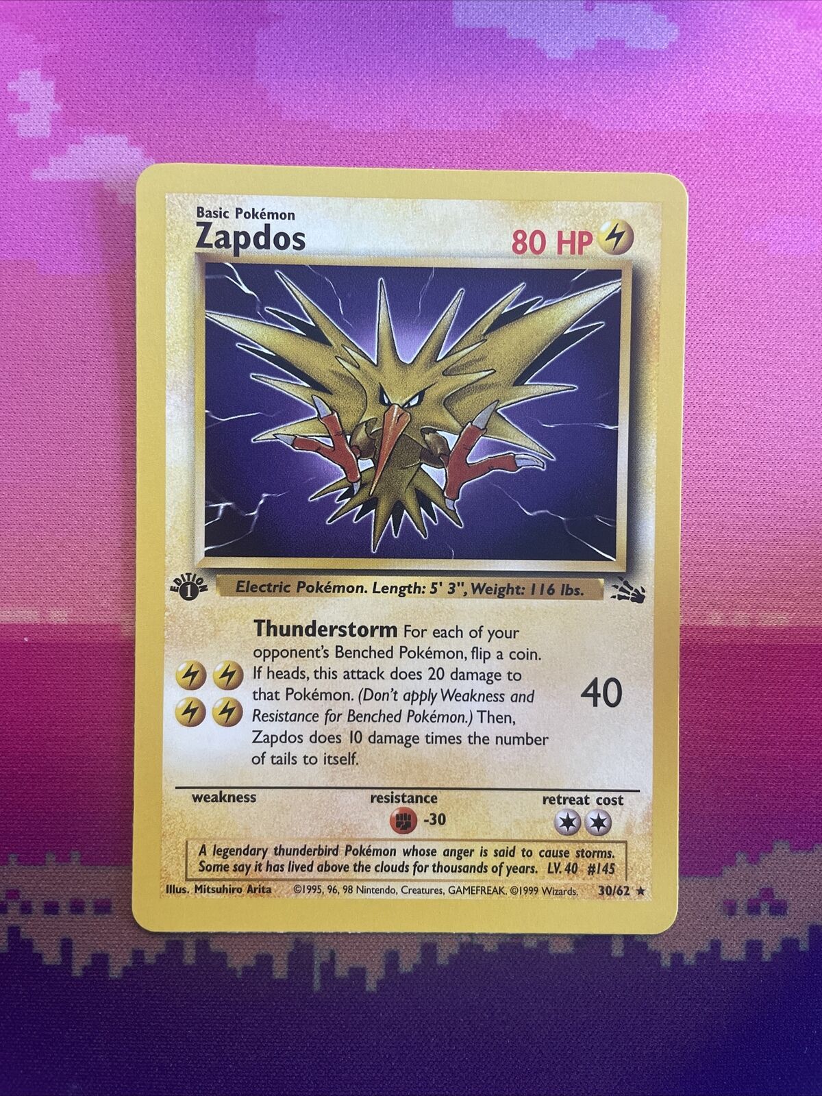 Pokemon Card Zapdos Fossil 1st Edition Rare 30/62 Near Mint Condition