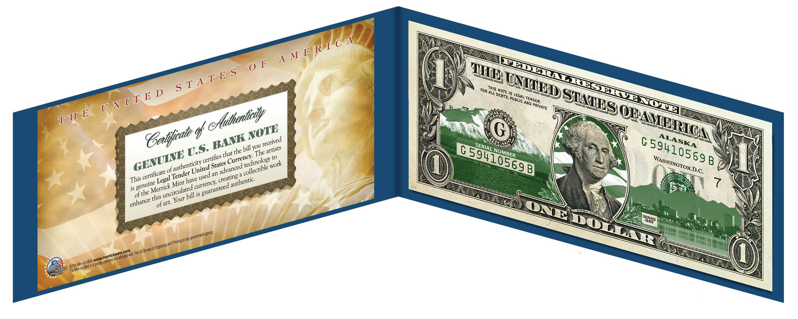 ALASKA State $1 Bill *Genuine Legal Tender* U.S. One-Dollar Currency *Green*