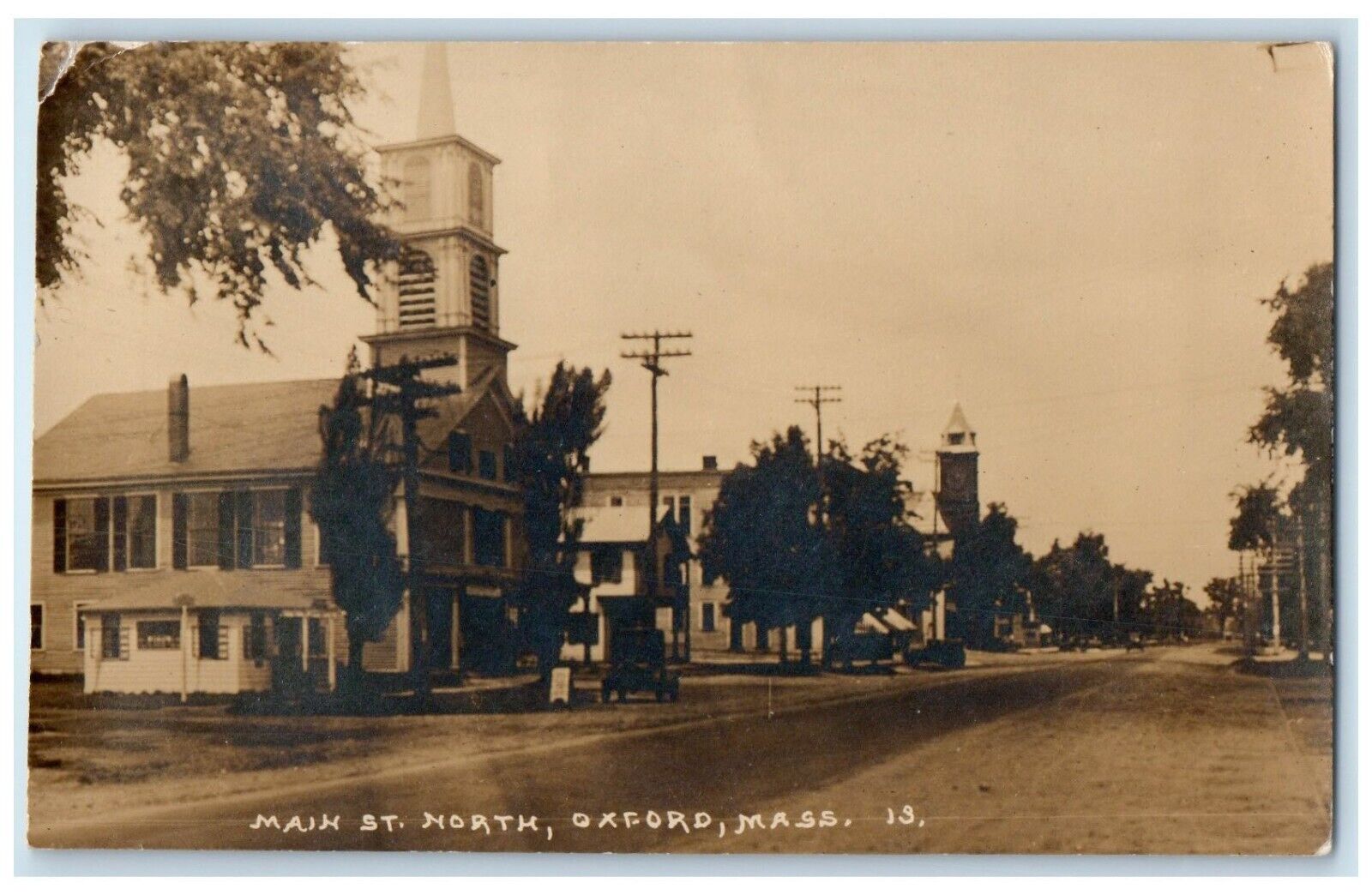 Oxford Massachusetts RPPC Photo Postcard Main St. North Exterior c1923 Vintage
