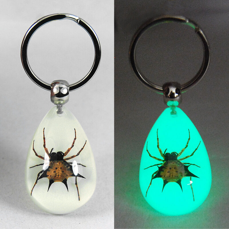 NEW REAL SPINY SPIDER GLOW KEYRING INSECT KEYCHAIN GIFT