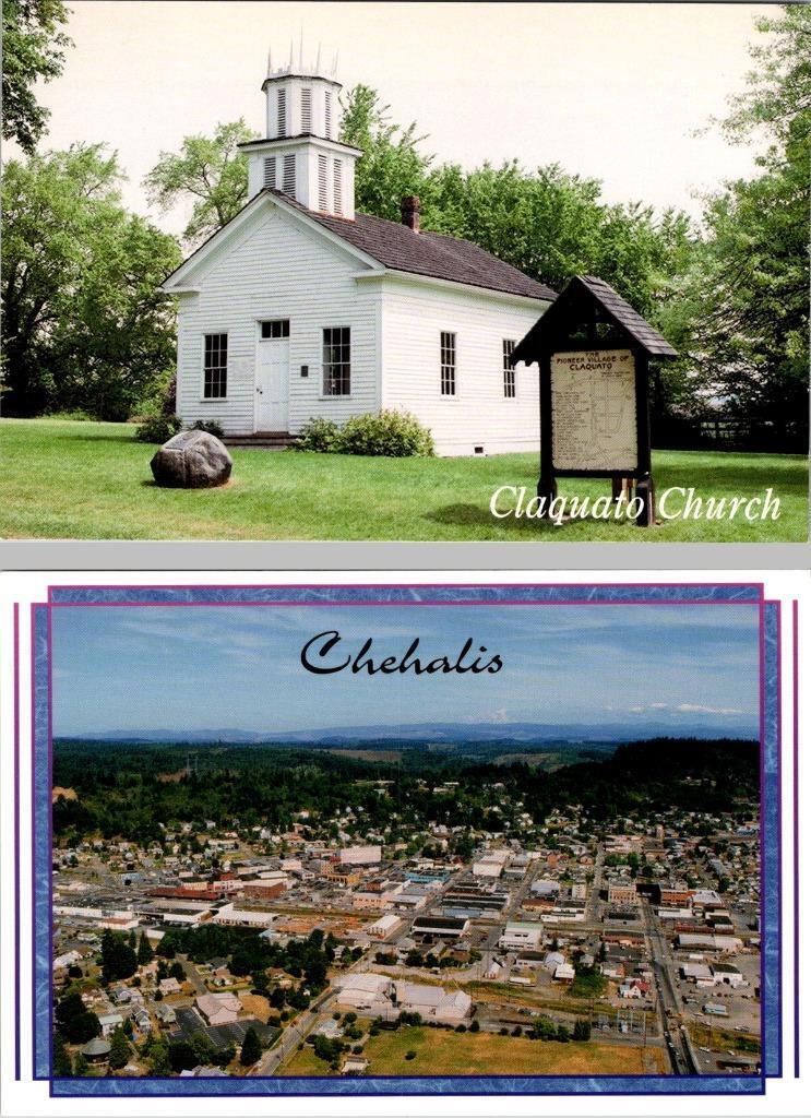 2~4X6 Postcards Chehalis, WA Washington CLAQUATO CHURCH & AERIAL VIEW  Lewis Co
