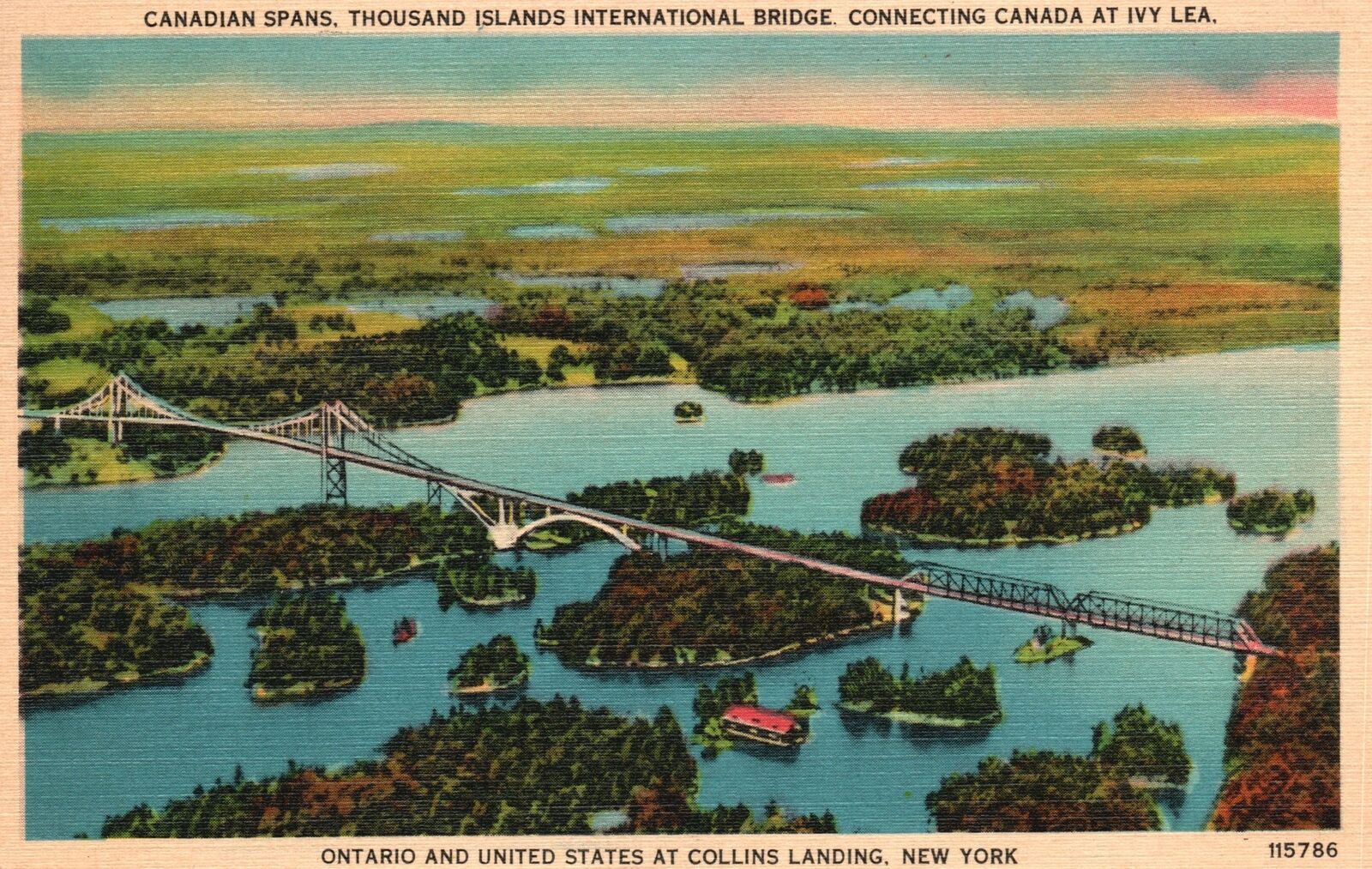 Vintage Postcard 1941 International Bridge Connecting Canada Thousand Islands NY