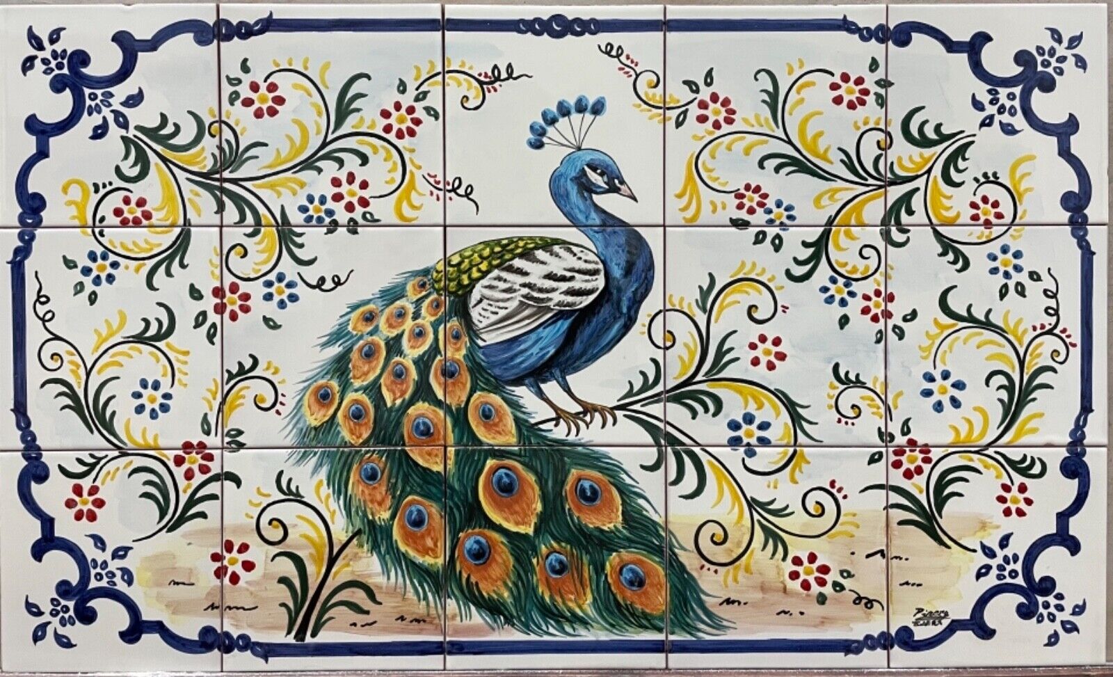 Peacock, beautiful mural, hand painted (15 tiles 6