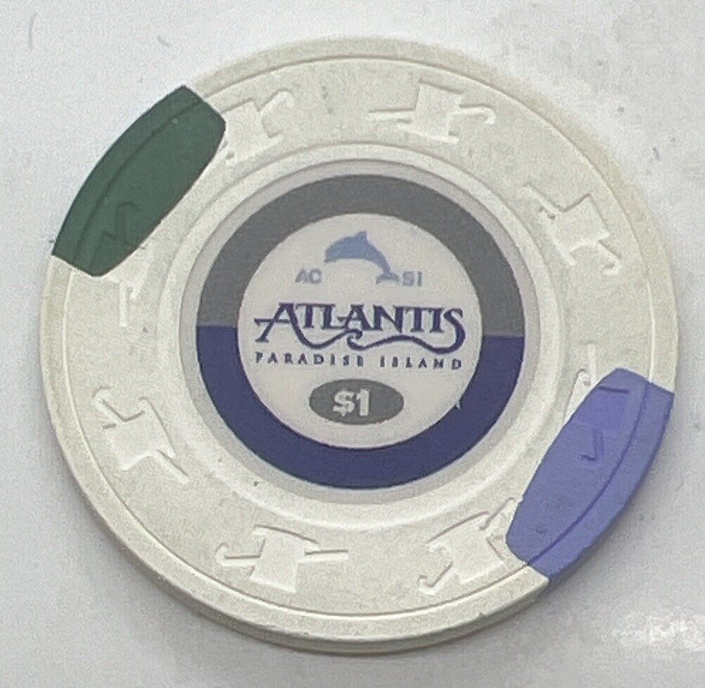 Atlantis PARADISE ISLAND NASSAU BAHAMAS Vintage $1 Casino Chip White H&C SCV
