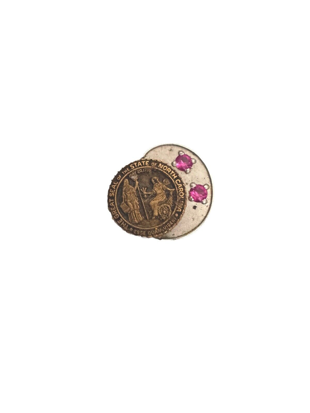 10k The Great Seal of the State of North Carolina PINK GEMSTONES LAPEL Pin