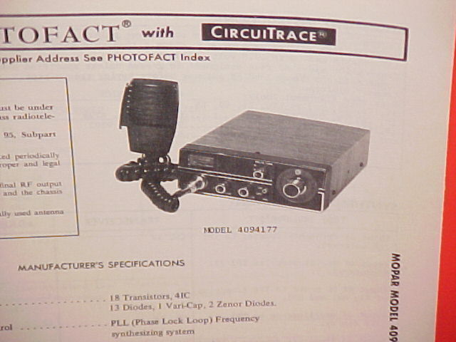 1978 MOPAR CB RADIO SERVICE MANUAL MODEL 4094177 CHRYSLER DODGE PLYMOUTH