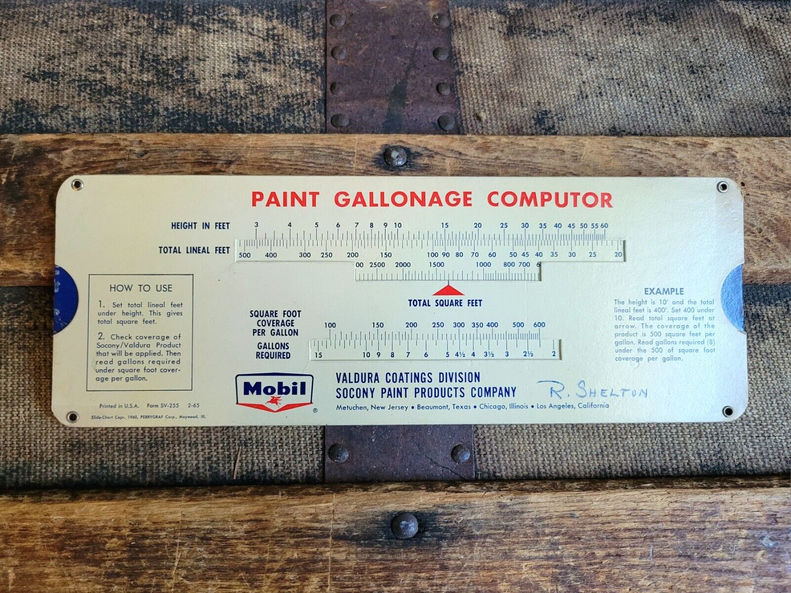 Vintage 1960 Mobil Paint Gallonage Computer Slide Calculator Pegasus Socony