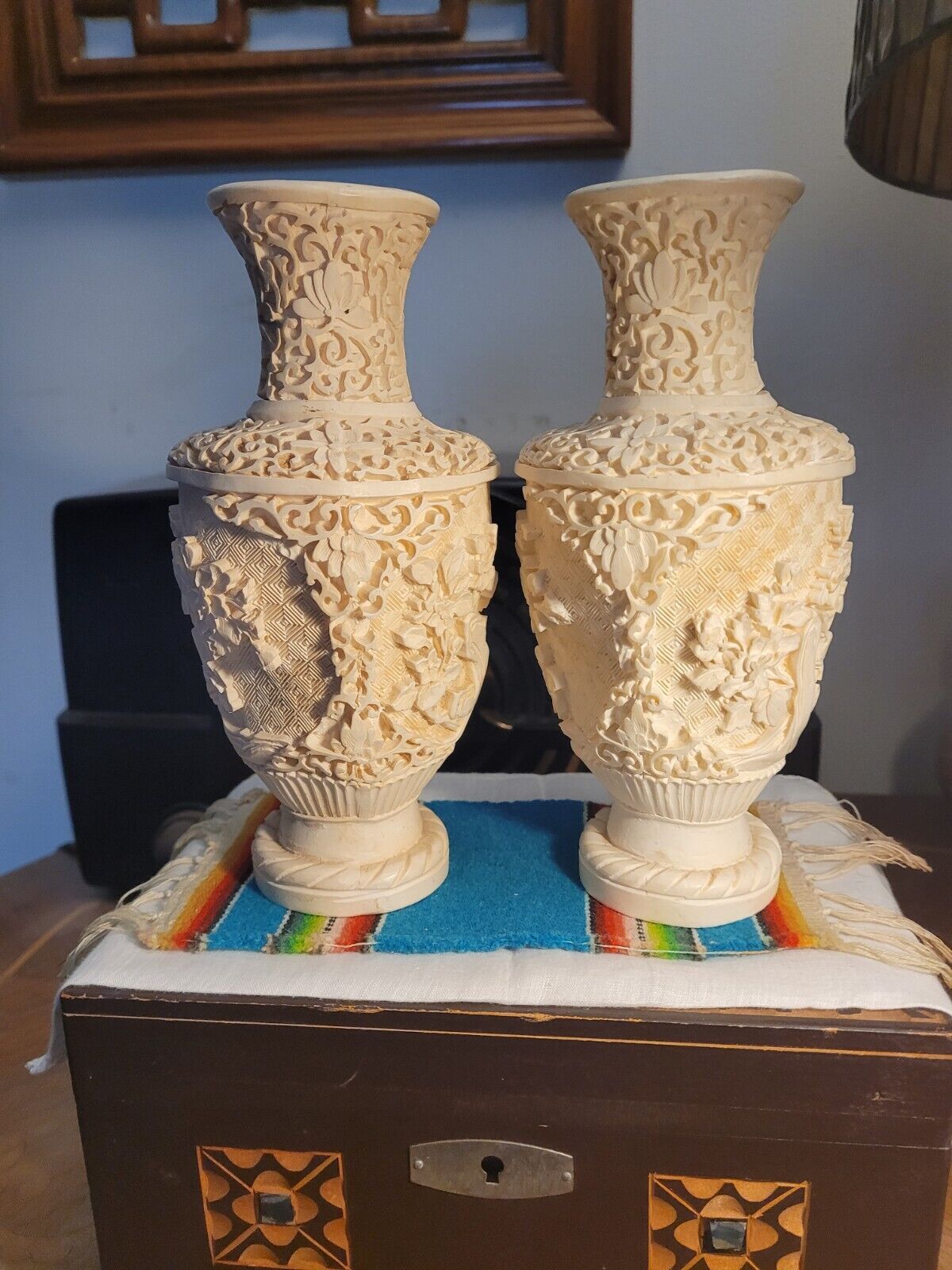 Two Vintage Norleans Italian Hand Made  Carved Vases