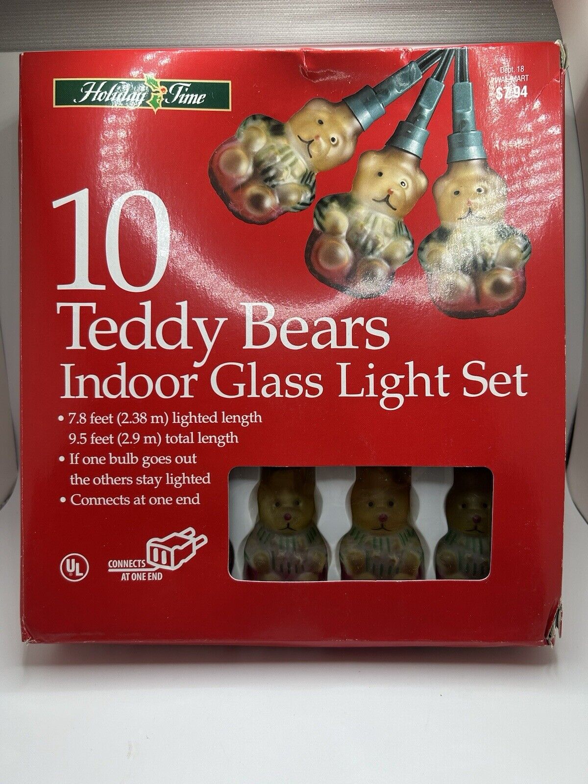 Christmas String Light Glass Teddy Bear Vintage Set Holiday Time 90\'s