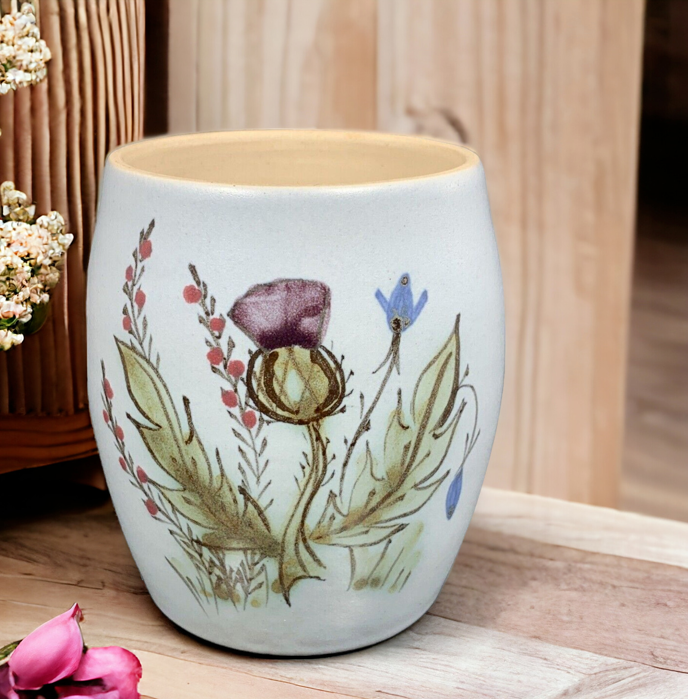 Scotland Hand Painted Portobello Finest Stoneware Thistle Sugar / Vase Vintage