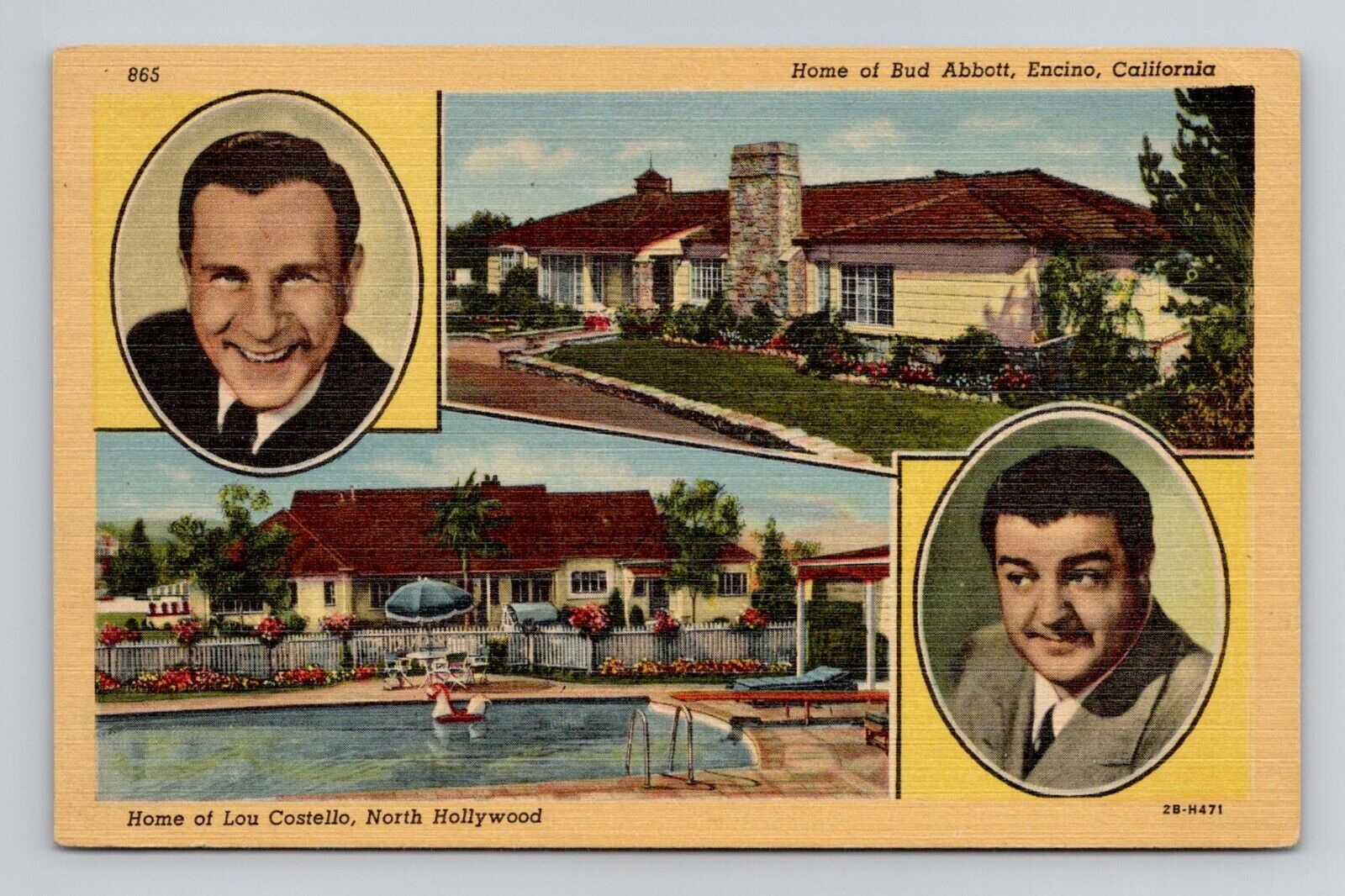 Postcard Abbott & Costello House Encino & Hollywood California, Vintage Linen G6