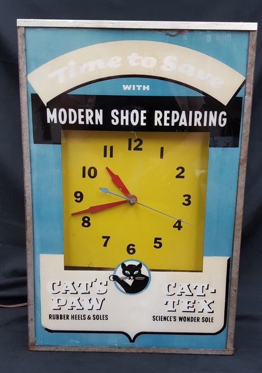 Vintage Modern Shoe Repairing Time To Save Cat\'s Paw Large Electric Wall Clock
