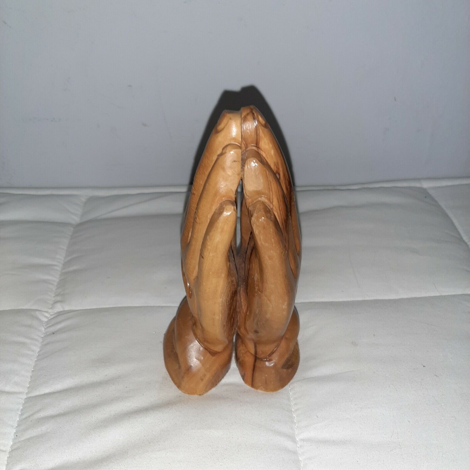 Vintage Olive Wood Hand-Carved Praying Hands Holy Religious Pilgrimage Souvenir