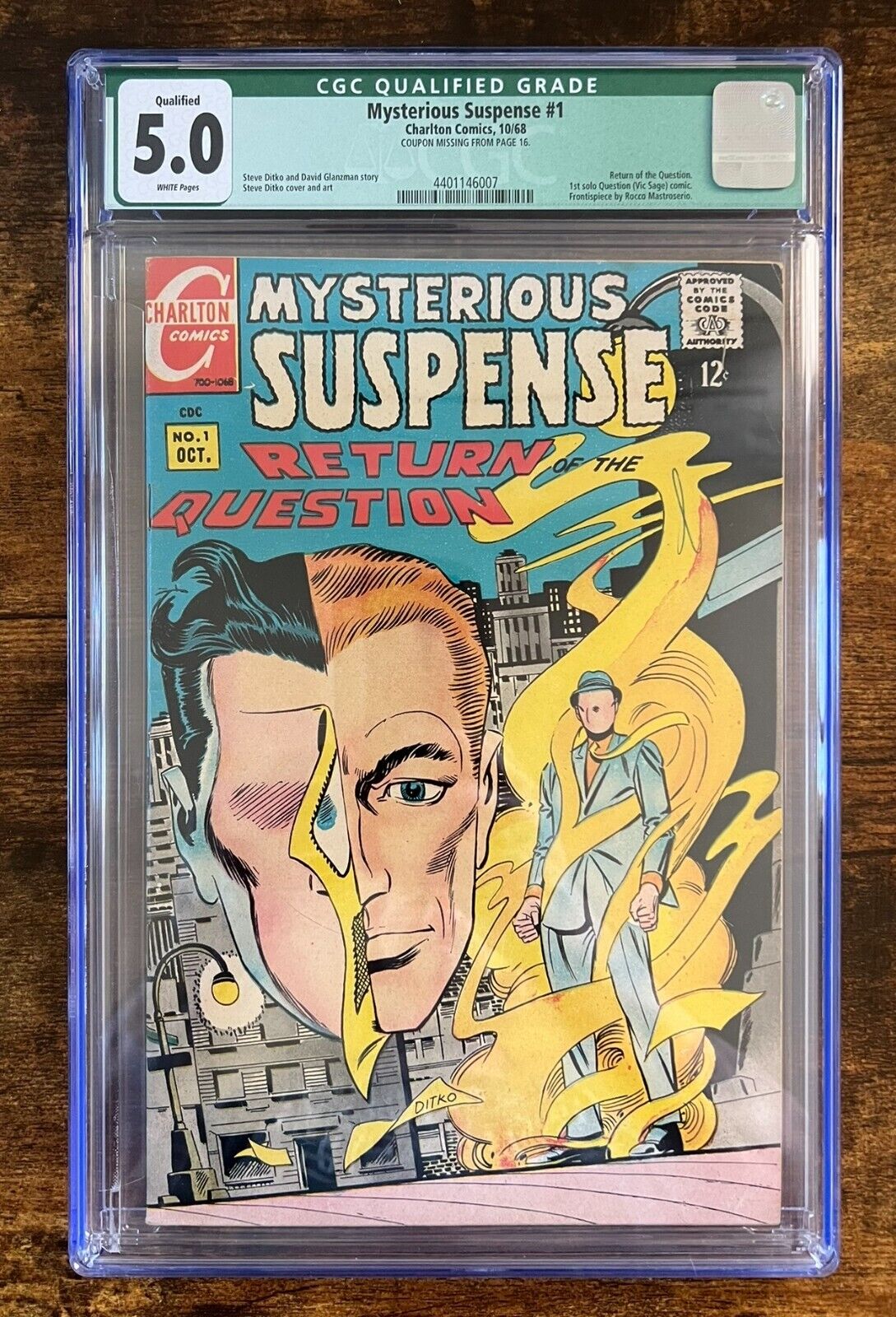 MYSTERIOUS SUSPENSE #1 1st VIC SAGE the QUESTION 1968 Charlton DCU DITKO CGC 5.0