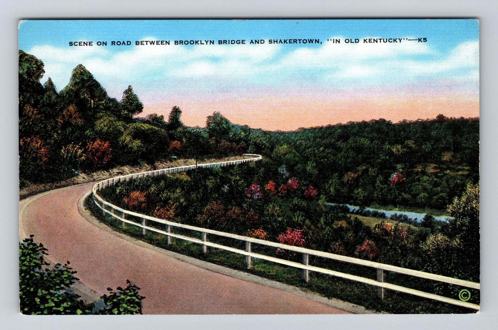 Shakertown KY-Kentucky, Scenic View Road in Old Kentucky, Vintage Postcard