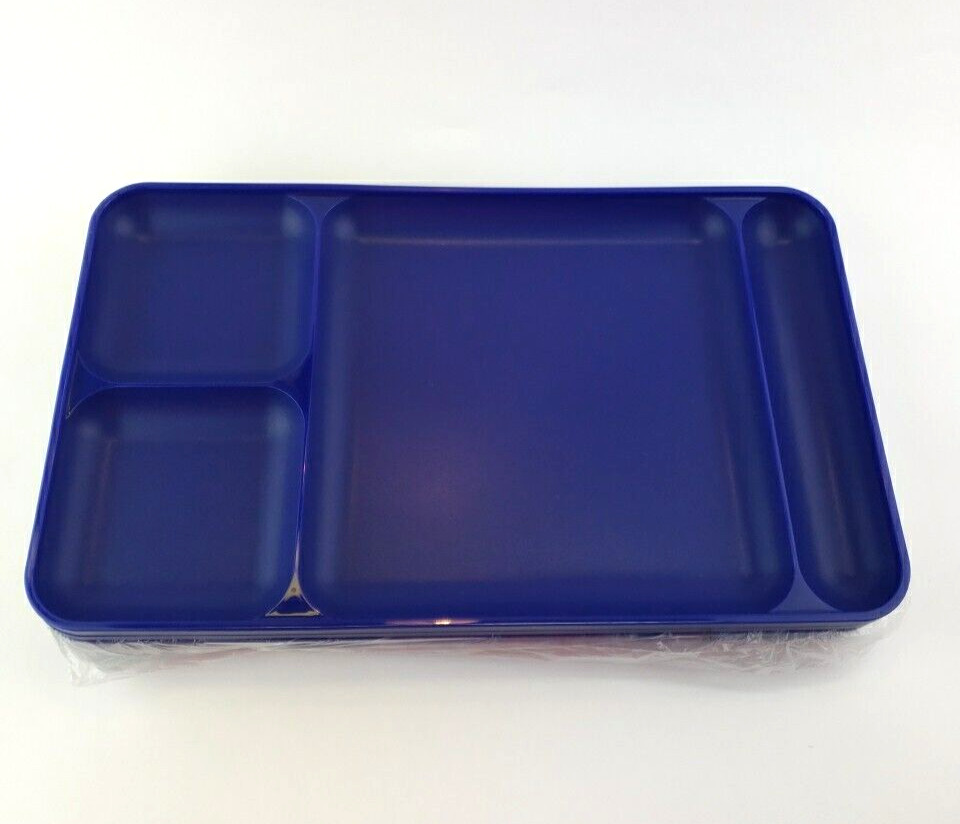 Set of 4 Tupperware Blue Dining Tray 1535-3 Section Divided Lunch Trays New