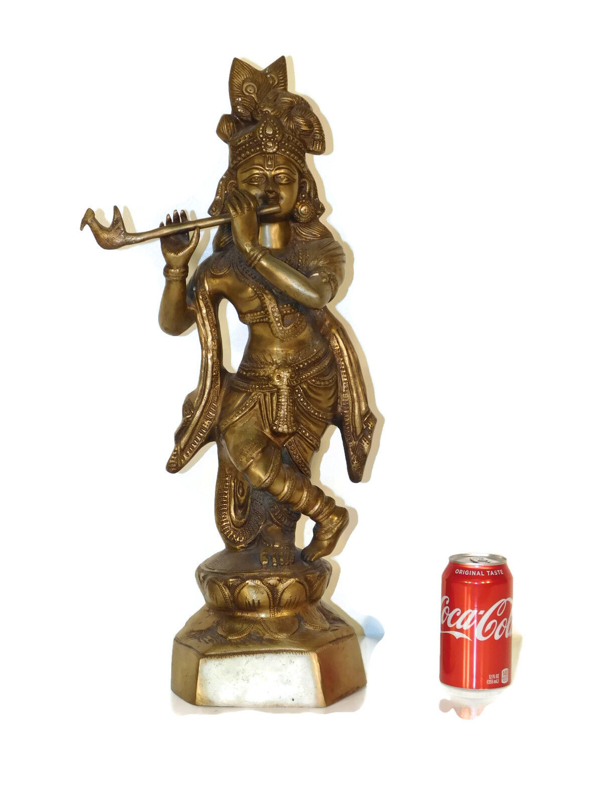 MASSIVE Vintage Solid Brass or Bronze Standing Flute Playing Shiva Statue 