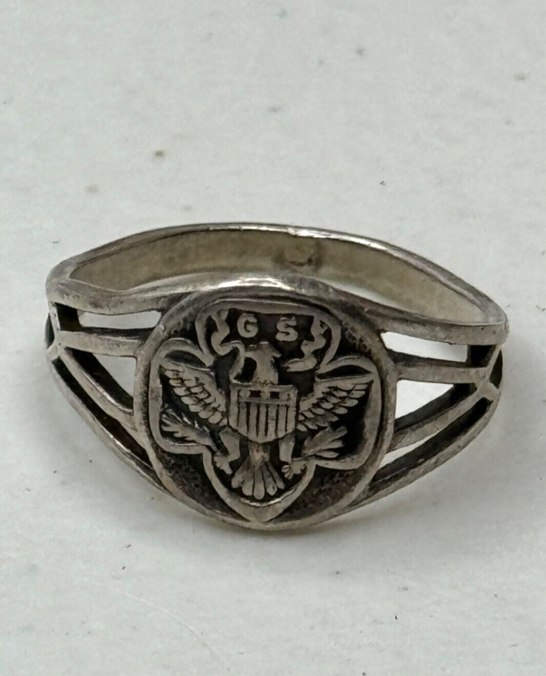 Vintage Ostby Barton OB Signed Sterling Silver Girl Scout Ring Size 6