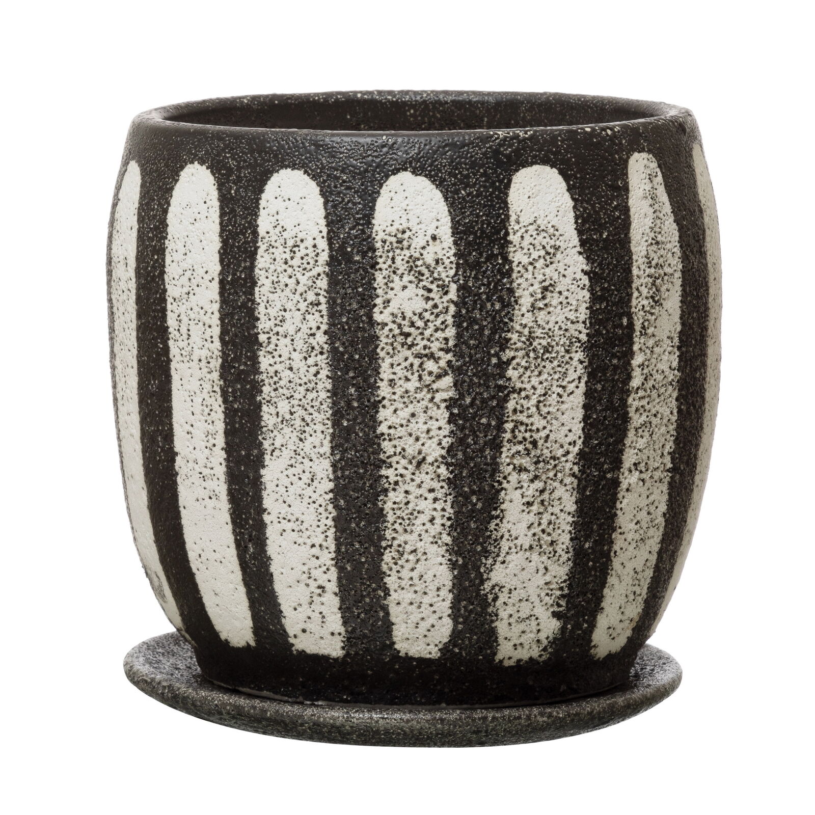 Hand-Painted Terra-cotta Planter with Saucer Black & White, Set of 2 