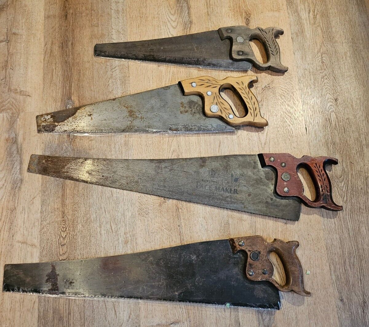Vtg Disston Hand Saw Lot of 4 Wood Handles, Carpentry, Woodworking