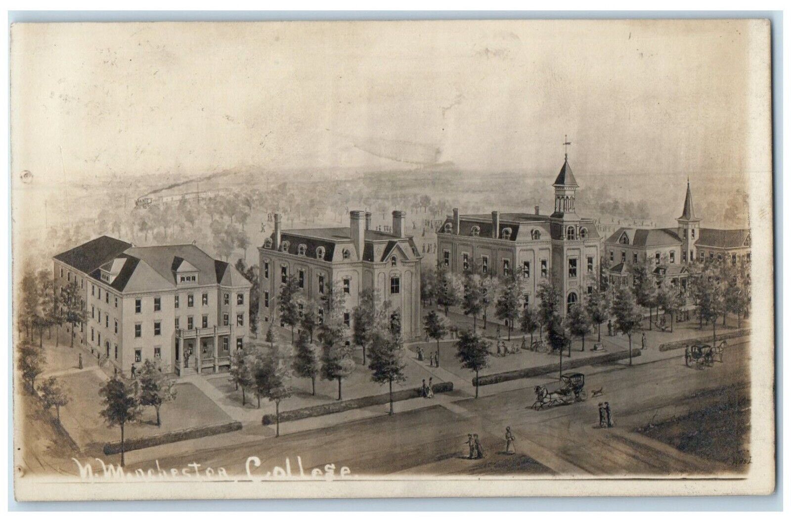 c1910's North Manchester College Manchester Indiana IN RPPC Photo Postcard
