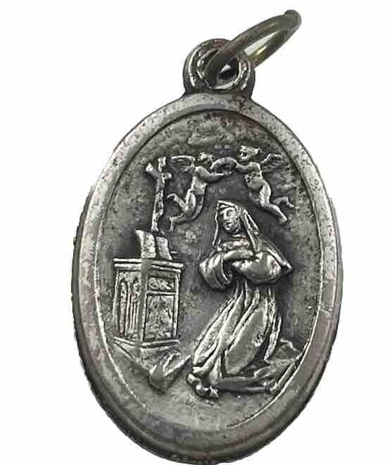 Vintage Catholic St Rita Silver Tone  Religious Medal