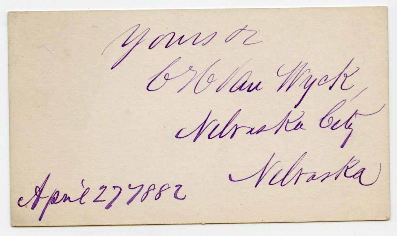 Charles Henry Van Wyck Autographed Card Senator House Representatives New York