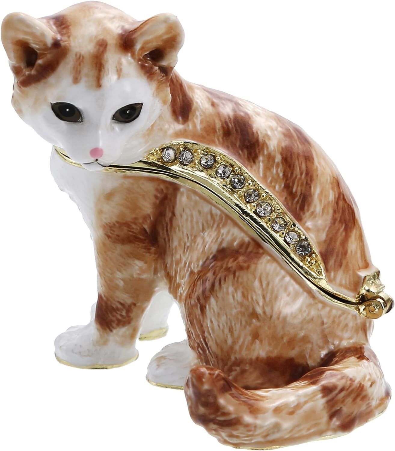 Bejeweled Enameled Animal Trinket Box/Figurine With Rhinestones-Cat