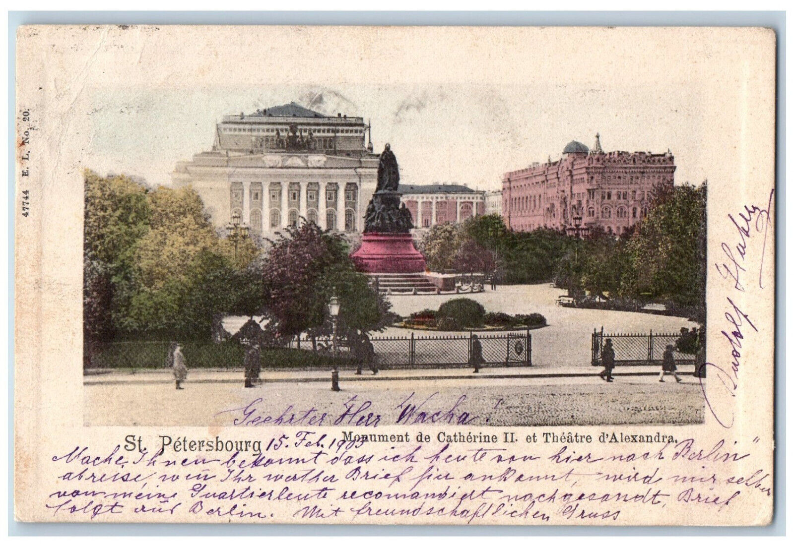 St. Petersburg Russia Postcard Catherine II Monument and Alexandra Theater 1903