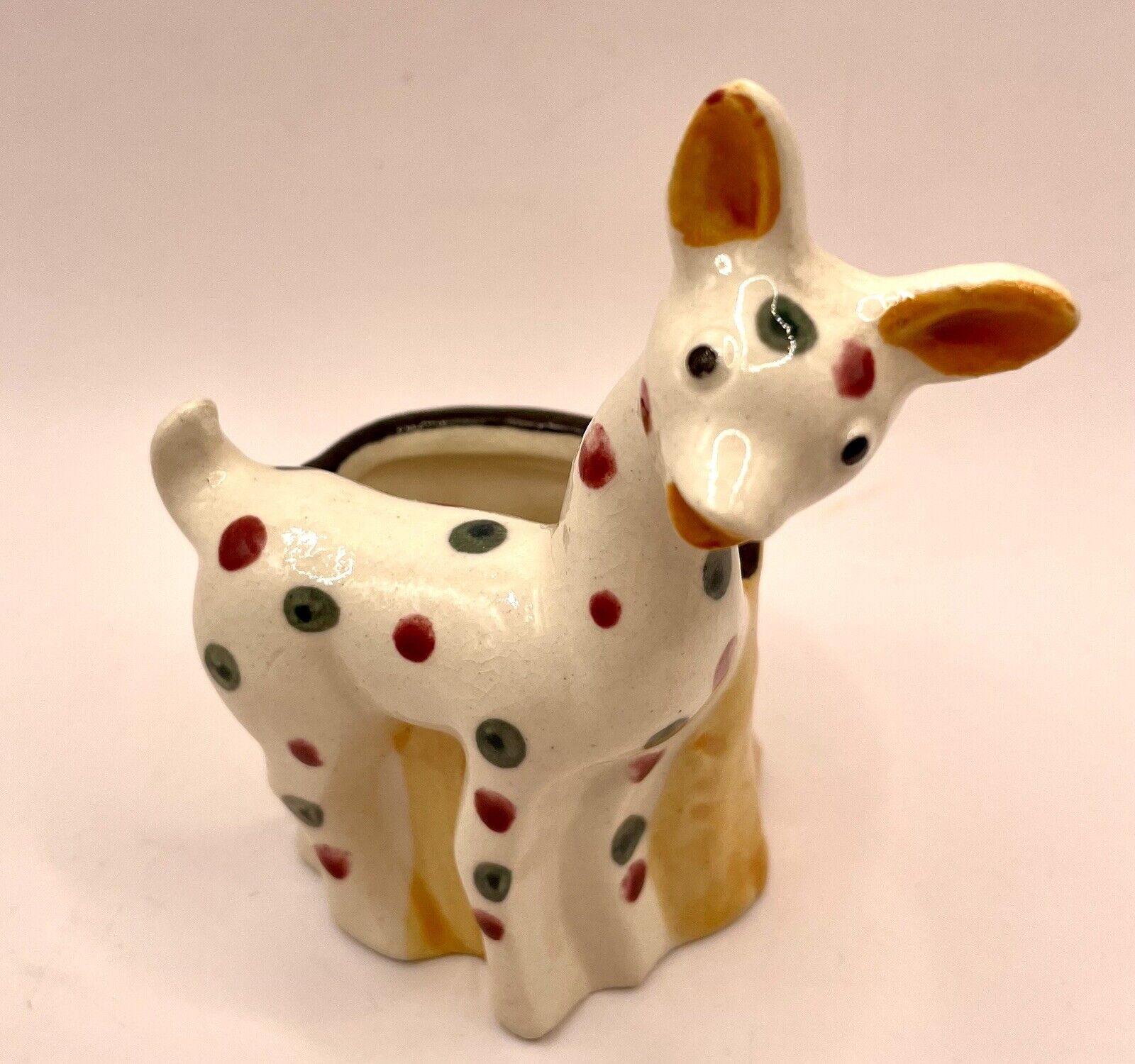Vintage Spotted Giraffe Ceramic Small Planter or Jewelry Holder Polka Dots