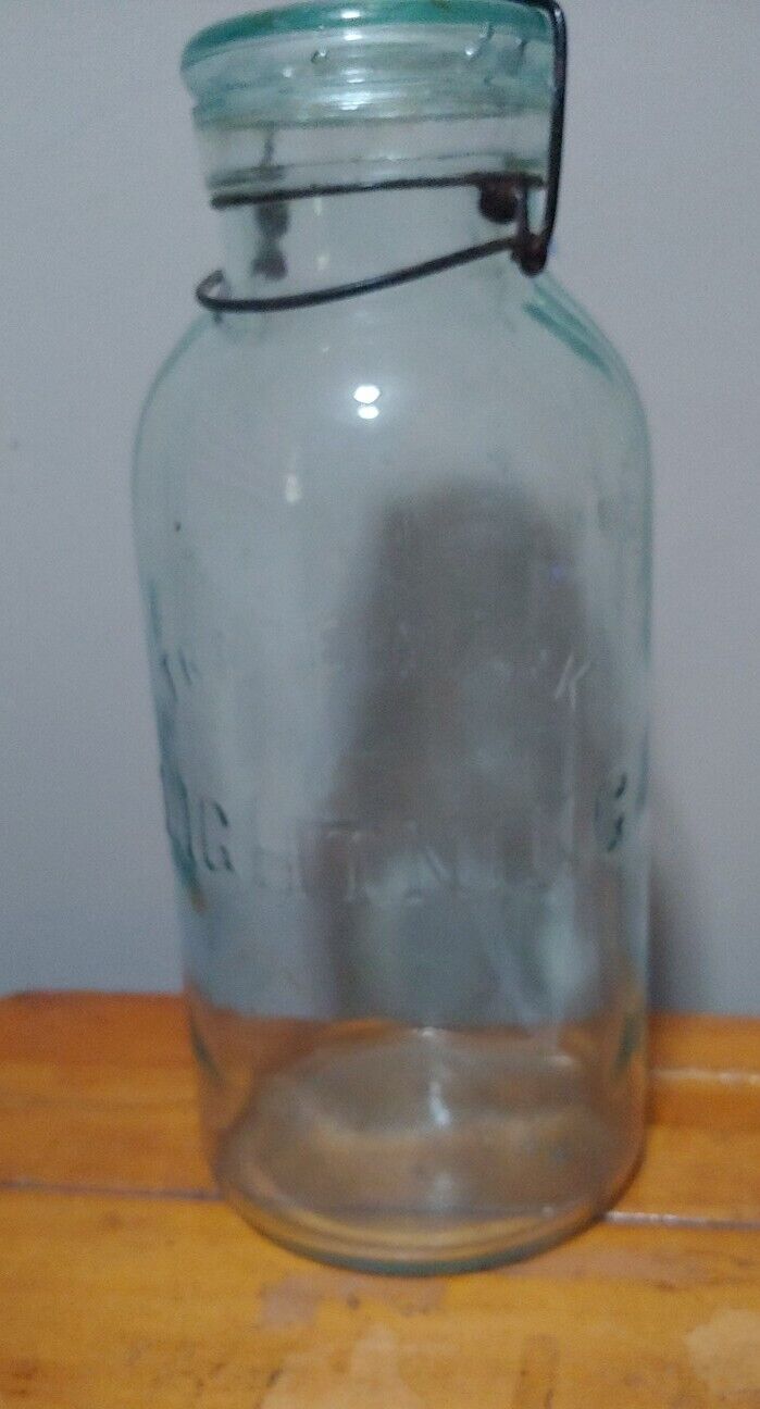Antique 1890's Putnam Lightning 1/2 Gallon Glass Canning Fruit Jar~Bale Lid 