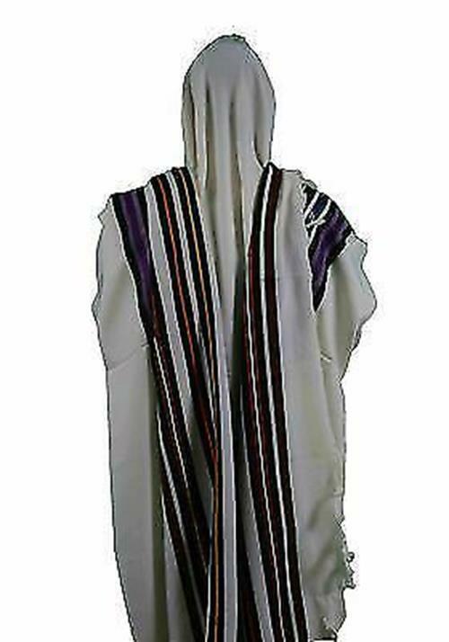 Bnei Or Clean Wool Tallit with Seven Colored Stripes   Size 27.5\