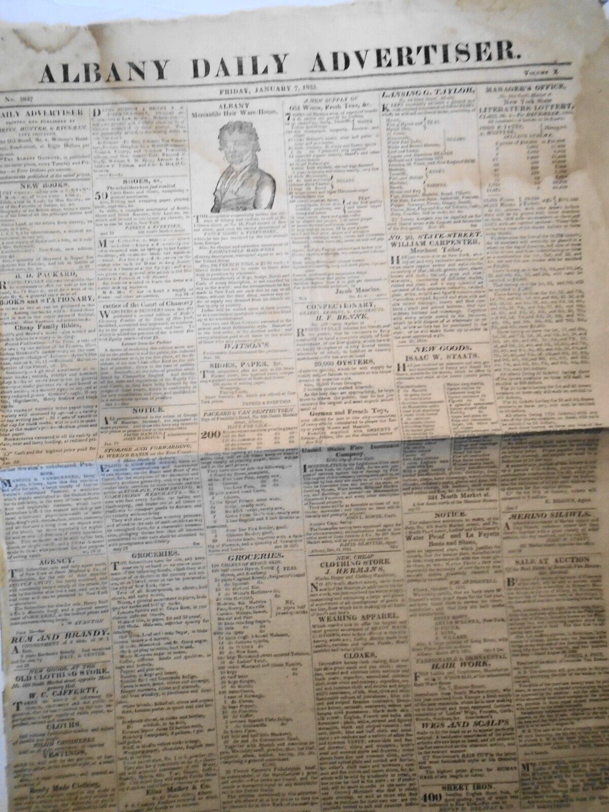 Albany Daily Advertiser January 7, 1825. New York Governor DeWitt Clinton\'s copy