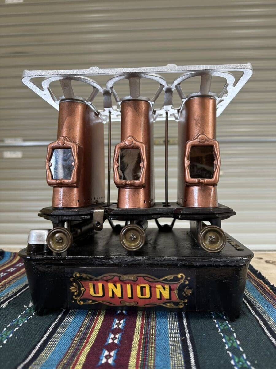 Antique UNION Iron Triple Burner Kerosene Stove Heater Maintenance  overhauled