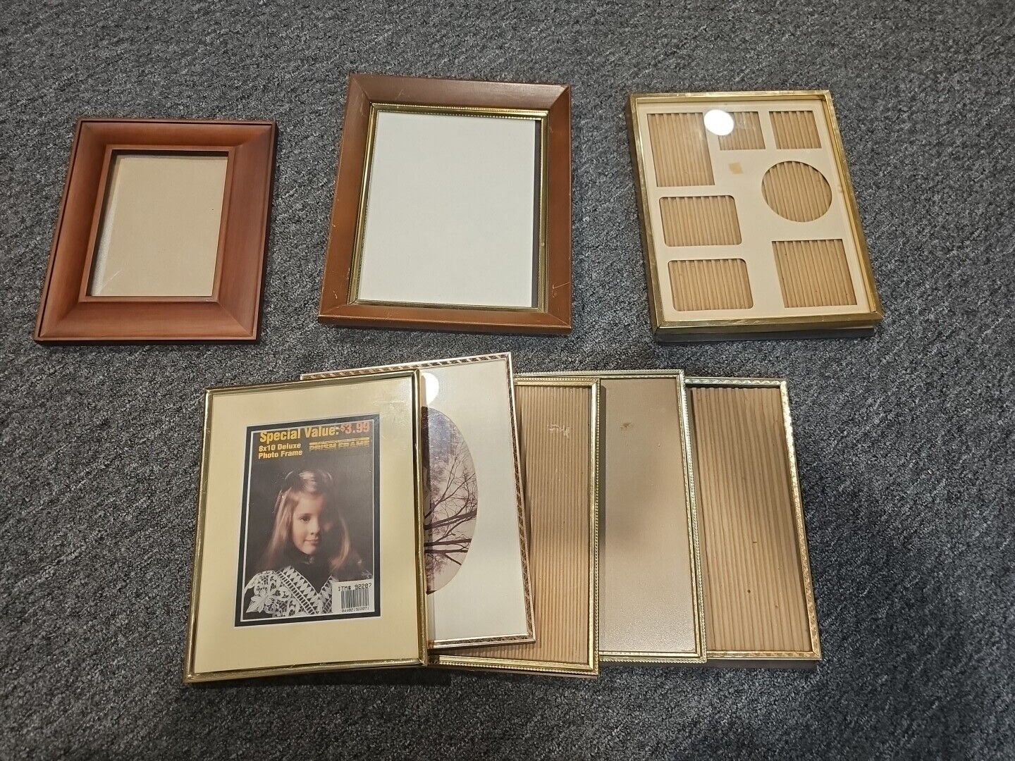 Vintage Lot Of 8 -5  8 X 10 Brass, 1 Collage, 1 Wood 8 X 10, 1 Wood 5 X 7 Frames