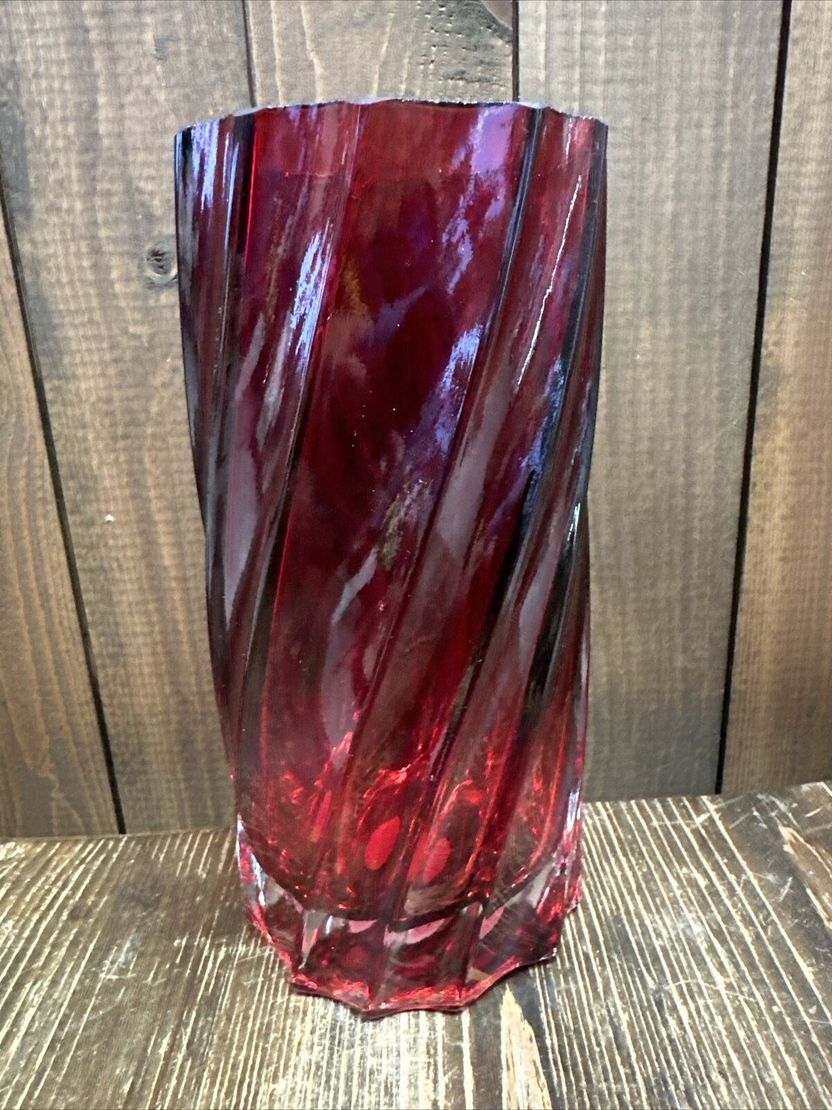 Teleflora RUBY RED Vase Crystal Fine Bohemian Czech Republic 9.5” MCM