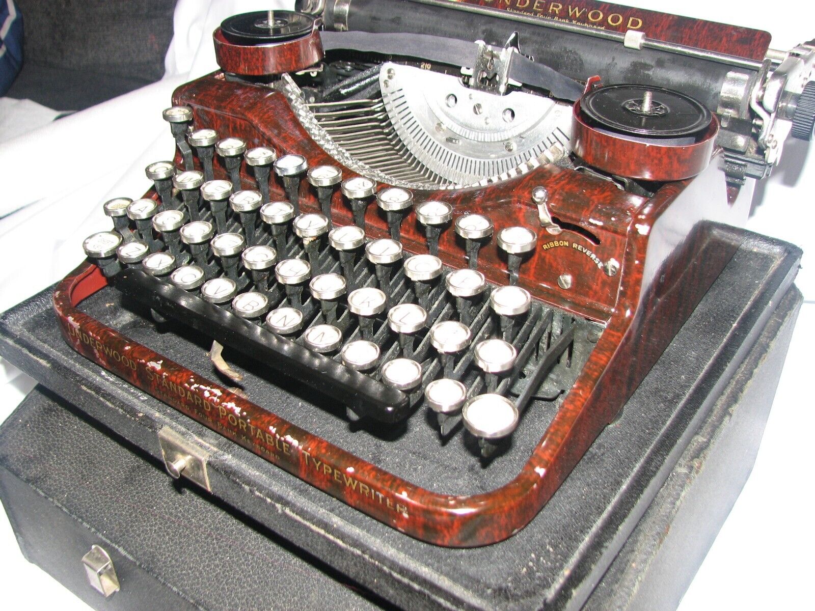 VTG 1920s Underwood Standard Four Bank Portable Typewriter  Faux Wood Grain