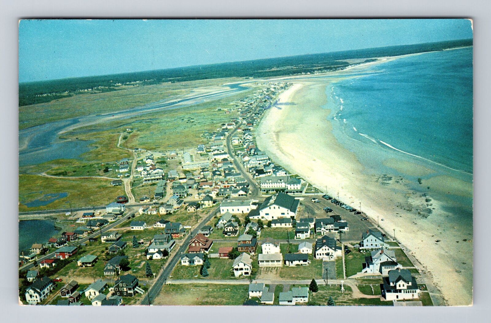 Wells Beach ME-Maine, Aerial Of Town Area, Antique, Vintage c1958 Postcard