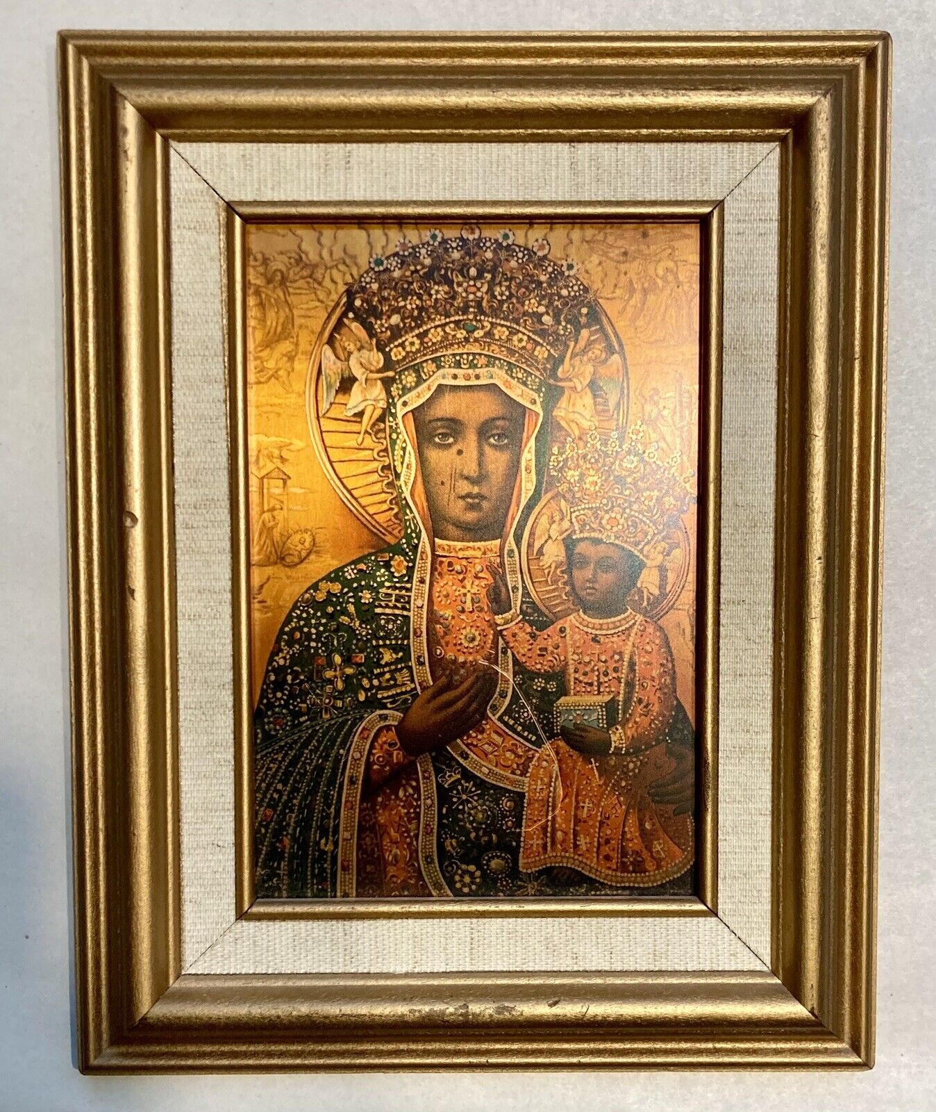 Vintage Lady of Czestochowa Black Madona Jesus Art Print  Framed 9x7 inches Icon