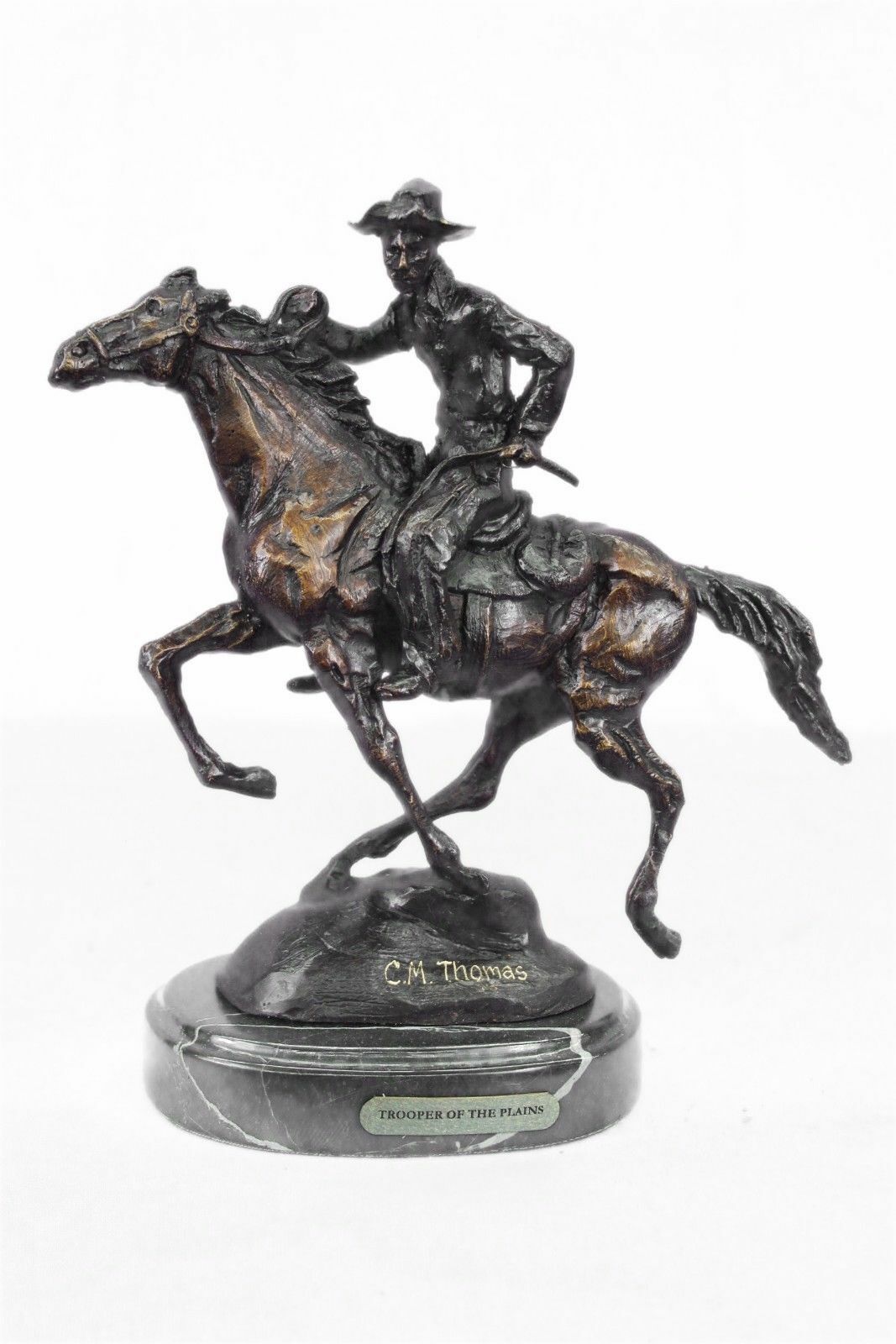 100% Real Bronze Metal Cowboy on Bucking Horse Country Western Sculpture Decor