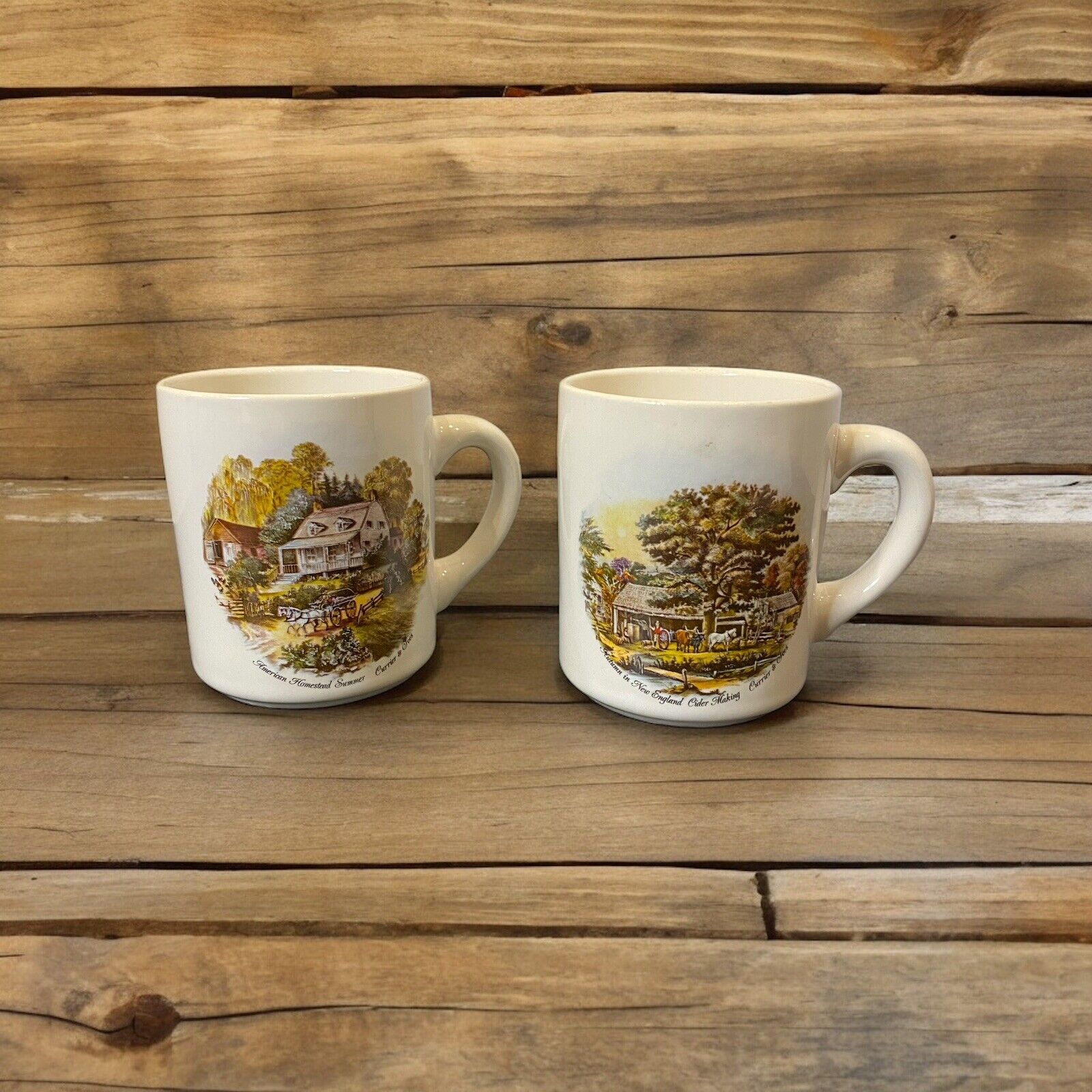 Vintage  Currier & Ives American Homestead Coffee Tea Mugs. Collector Kitchen