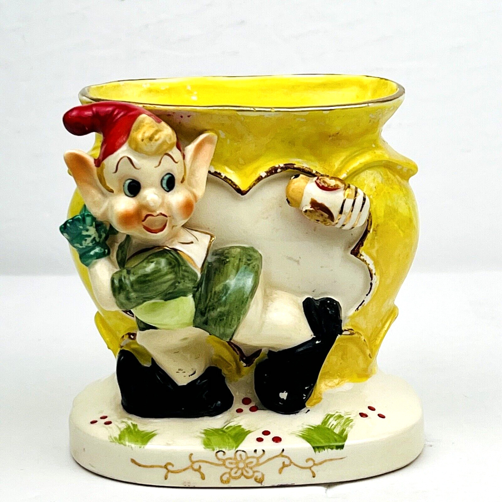 Vintage Florart Pixie Elf and Bee Ceramic Planter Vase 1950s