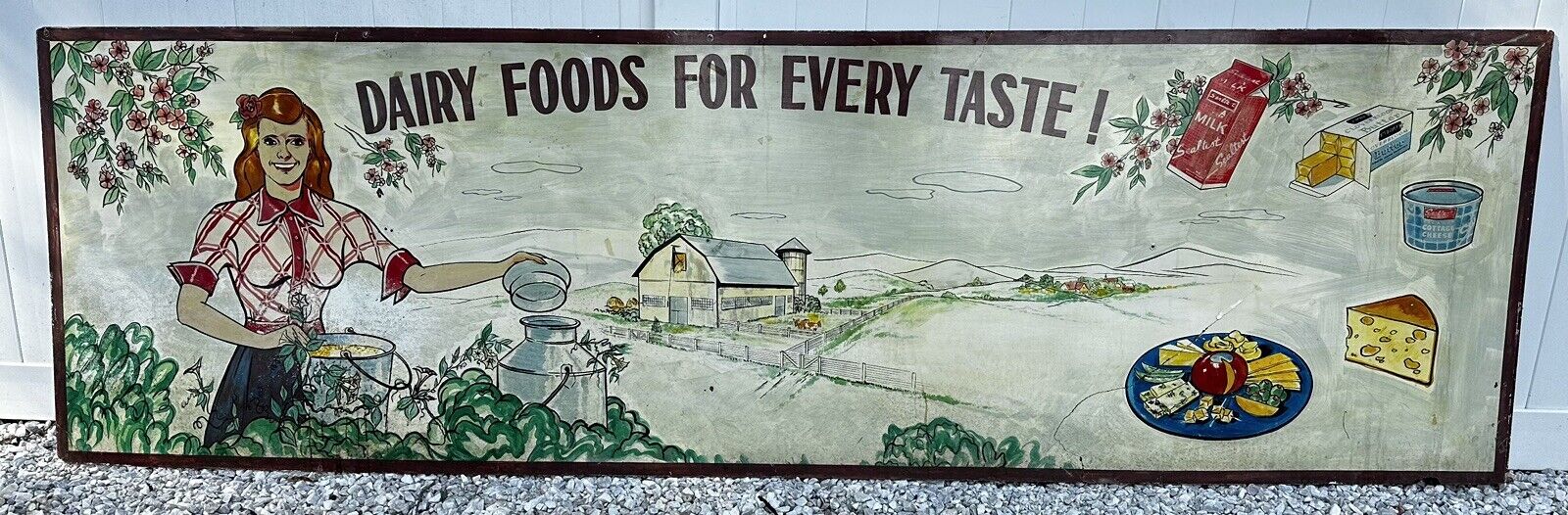 Vintage Masonite “Dairy Foods For Every Taste” Sign 1940’s Amazing Graphics