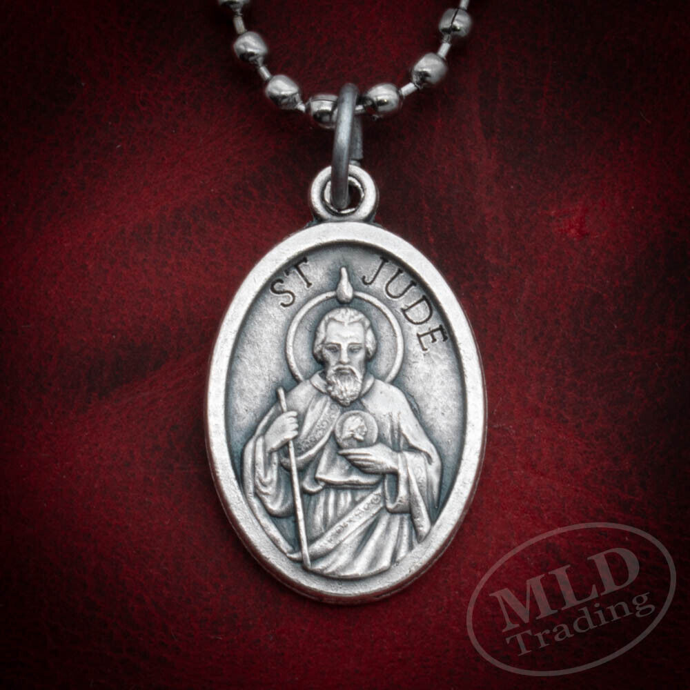 Saint St Jude Medal Pendant Necklace - Zinc Alloy, Made in Italy, 1\