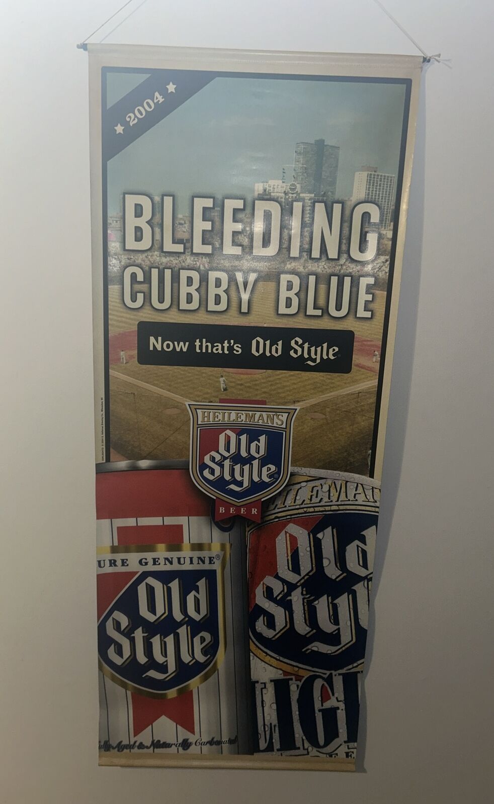 Vintage 2004 Old Style Heileman Beer Banner OSRL2004721 Bleeding Cubby Blue24x62