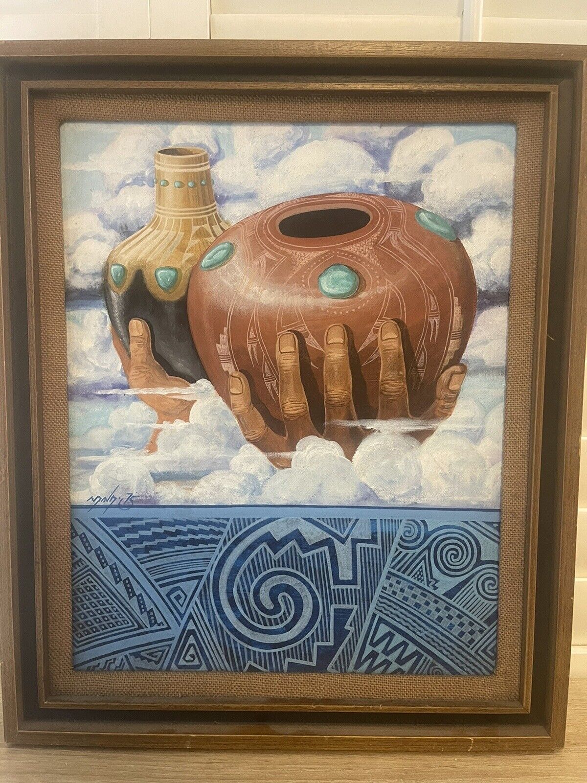 Vintage Native American Hopi Large Painting By Neil David 1975
