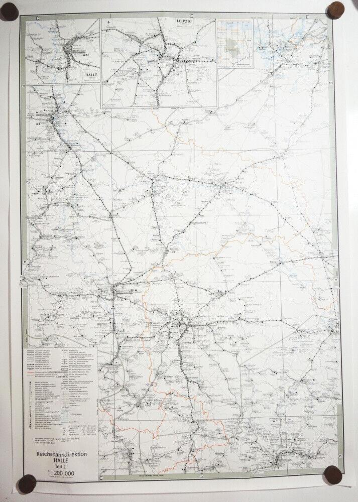 Vintage map Reichsbahndirection Halle Saale I 1991 railway 
