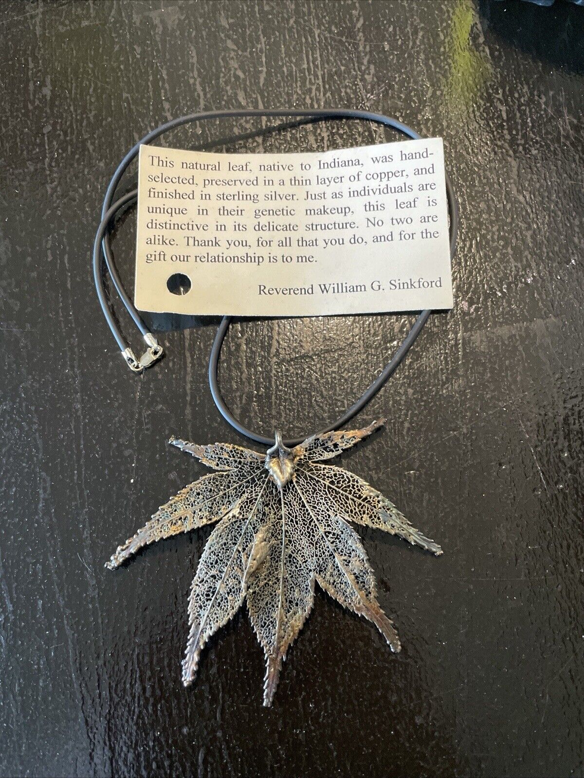 Real Leaf, Dipped In Copper And fished In￼Sterling Silver, 18” cord.