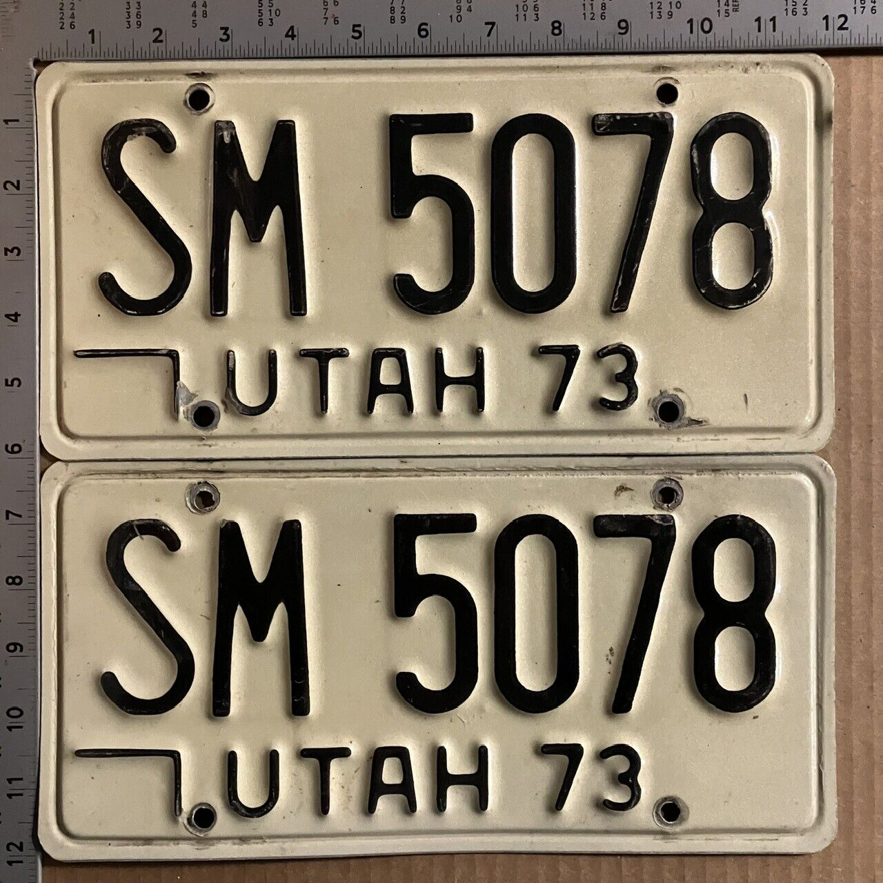 1973 Utah license plate pair SM 5078 YOM DMV Ford Chevy Dodge 12323